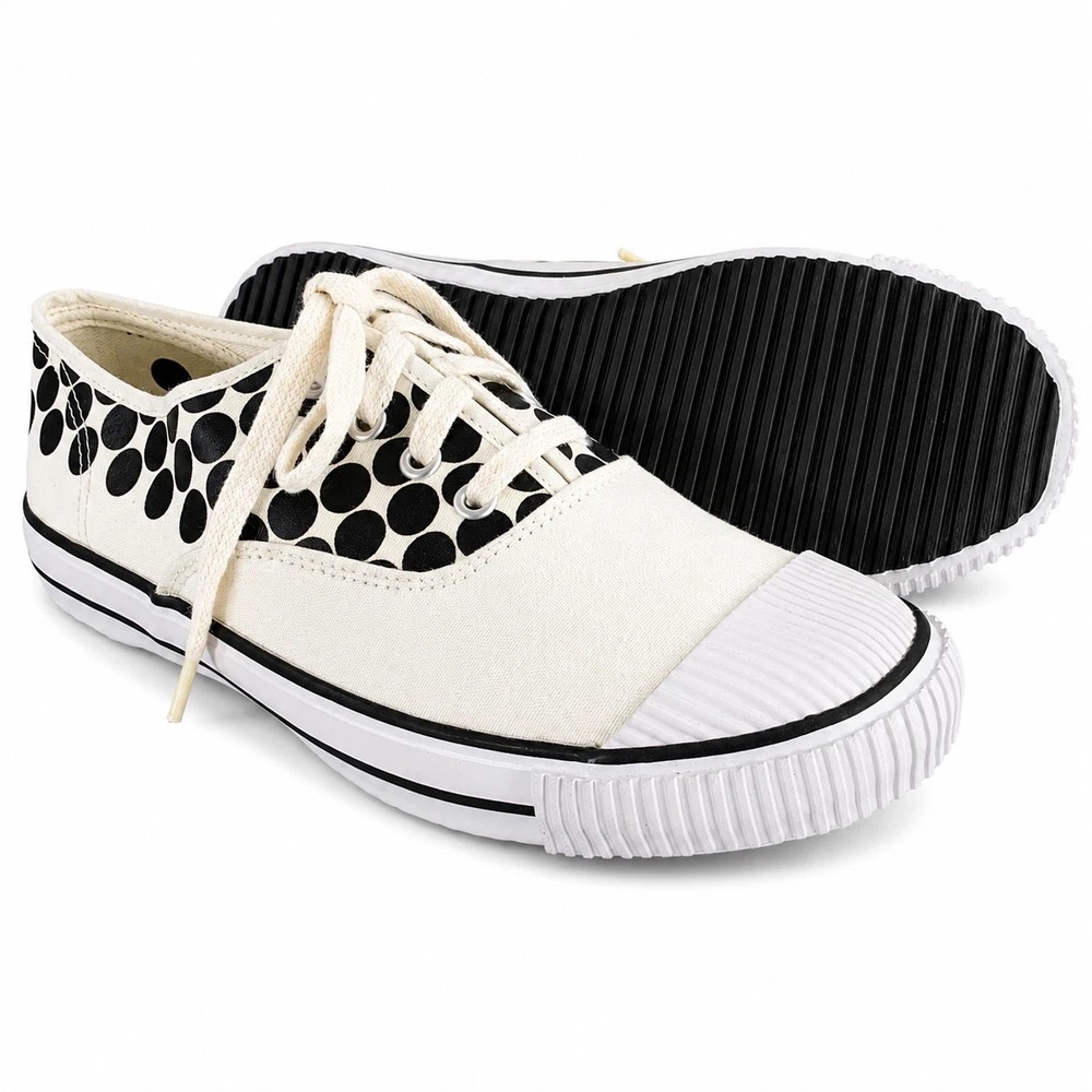 Mens Size 10- COMME des GARÇONS Canvas Cream Black Polka Dot Low Top Sneakers
